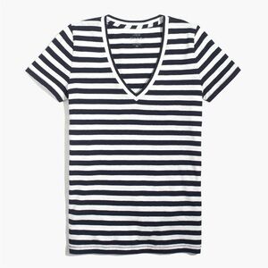J. Crew Slub Cotton V Neck Tee in Navy Stripe | XL